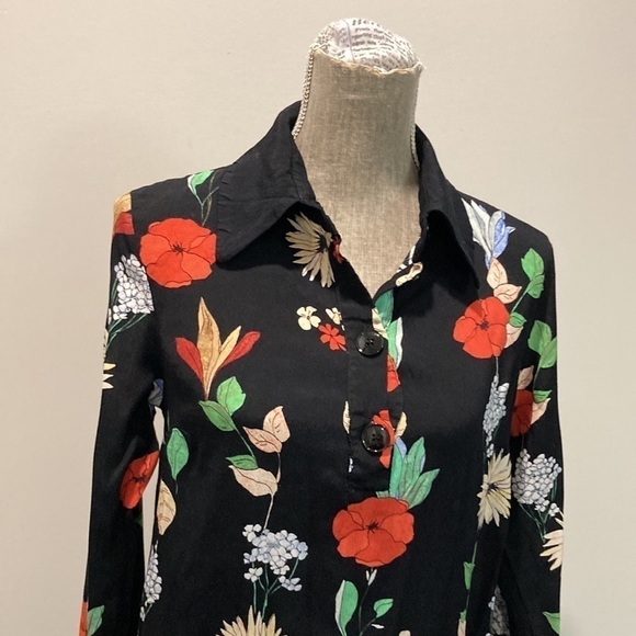 ZARA Black Floral Long Sleeve Dress - Picture 7 of 16